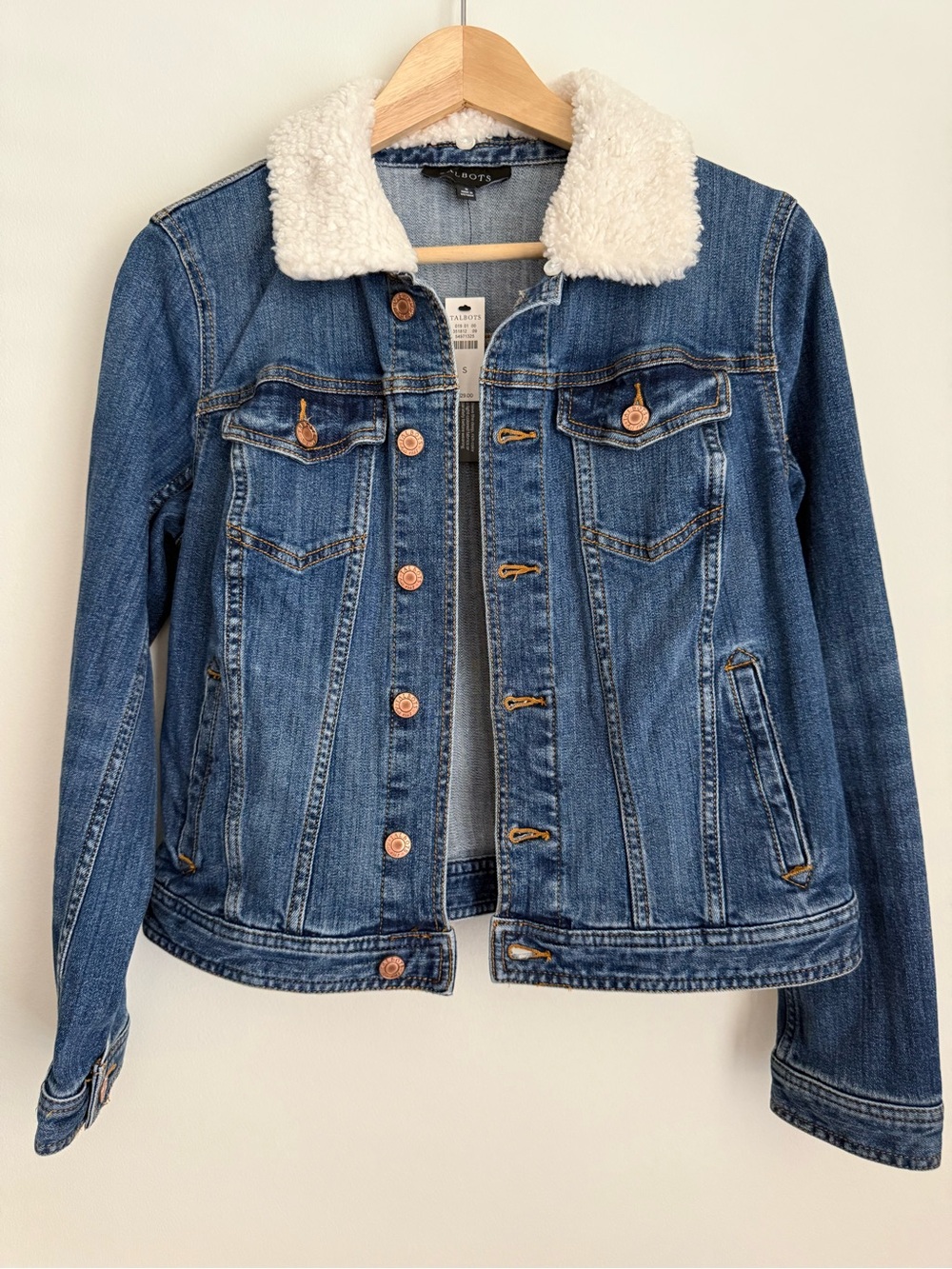 Talbots Sherpa Collar Classic Jean Jacket Olivia Wash Removable Collar Small NEW